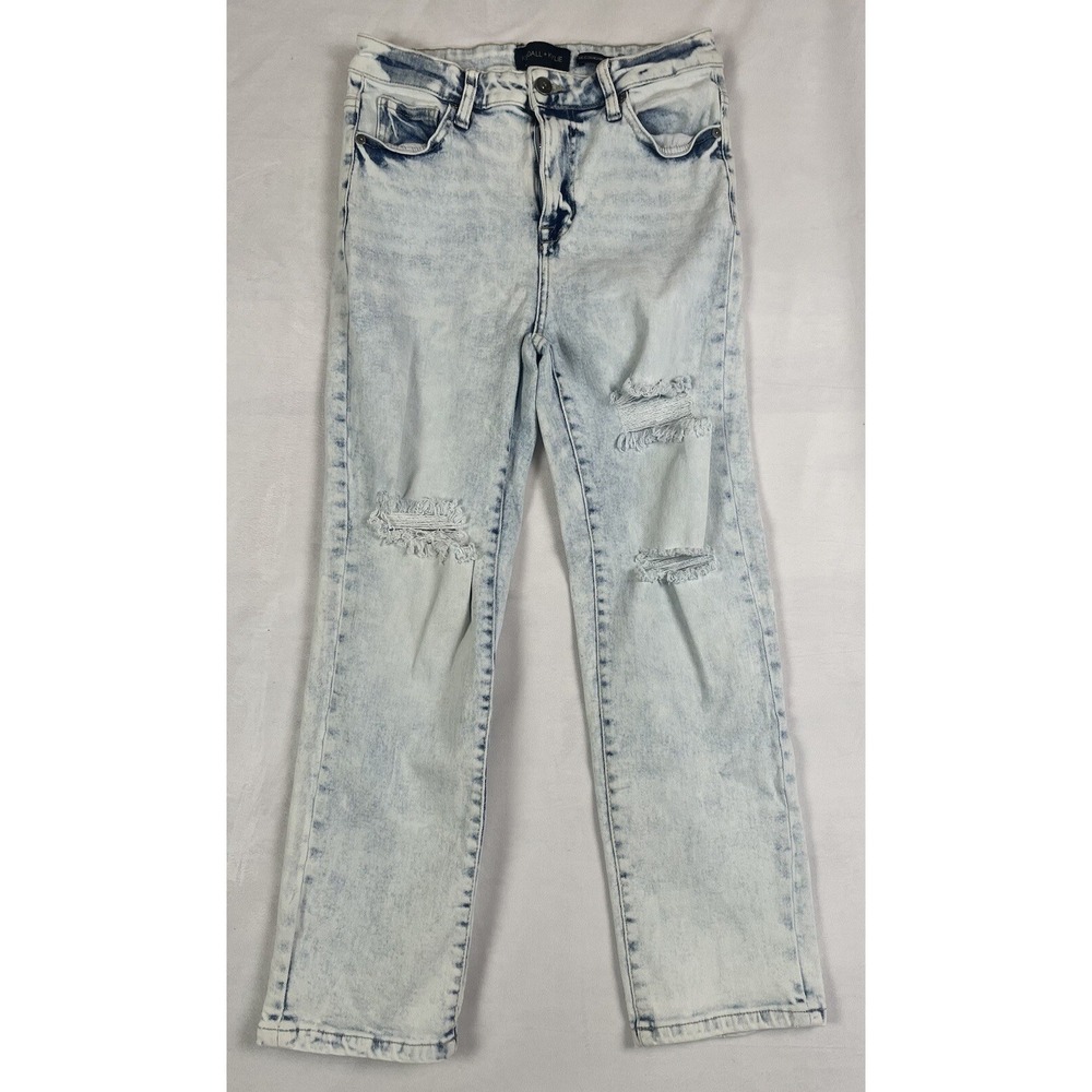 Kendall & Kylie The Icon High Rise Straight Leg Distressed Light Wash Jeans 5/27